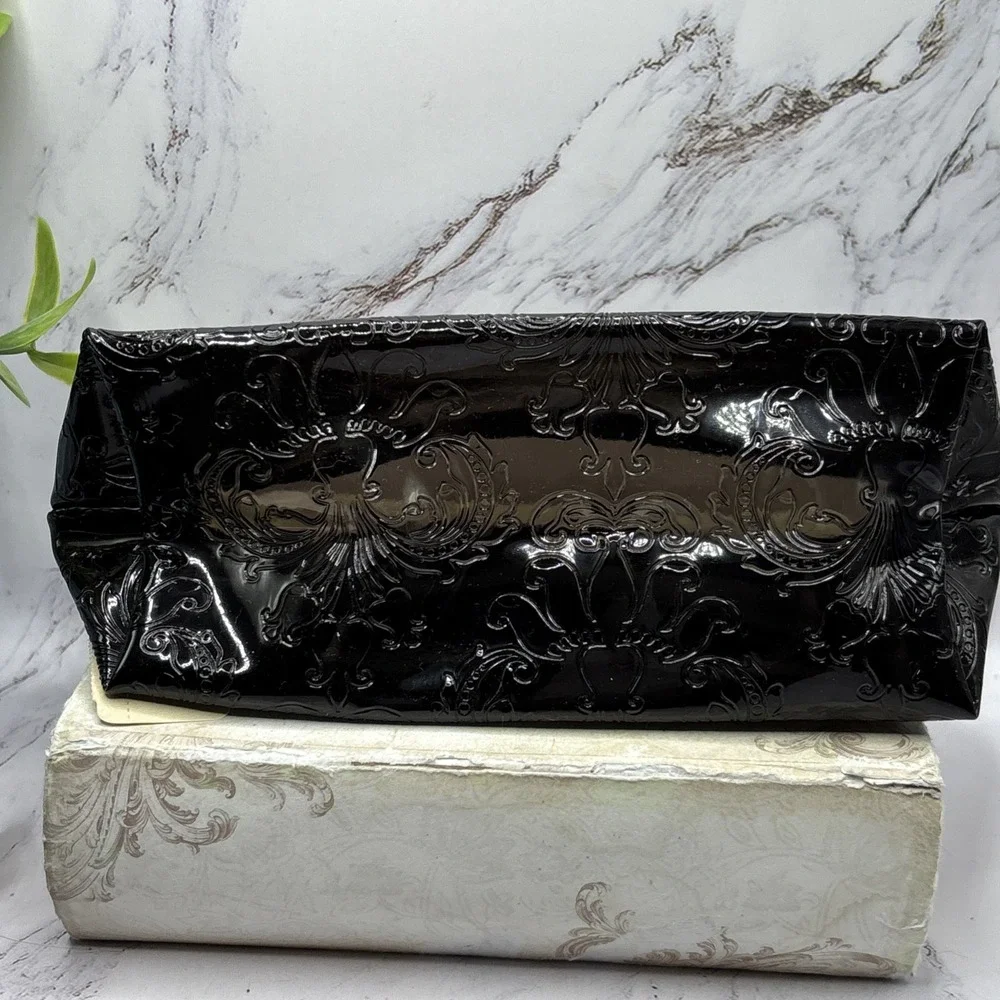 Bath & Body Works Black Patent Embossed Damask Cosmetic Bag Set‎ Of 4 NWT Rare